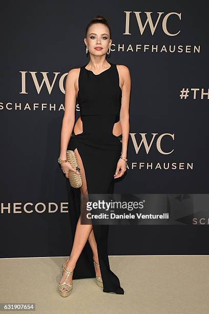 Xenia Tchoumitcheva arrives at IWC Schaffhausen at SIHH 2017 "Decoding the Beauty of Time" Gala Dinner on January 17, 2017 in Geneva, Switzerland.