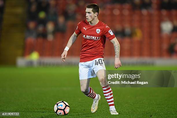 Ryan Kent of Barnsley in action during the The Emirates FA Cup Third Round Replay between Barnsley and Blackpool at Oakwell Stadium on January 17,...