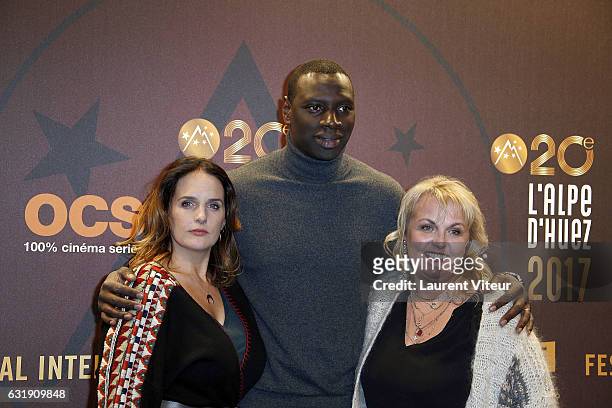 President of Association Cekedubonheur Helene Sy, Actor Omar Sy and TV Presenter Valerie Damidot attend the 20th L'Alpe D'Huez International Comedy...