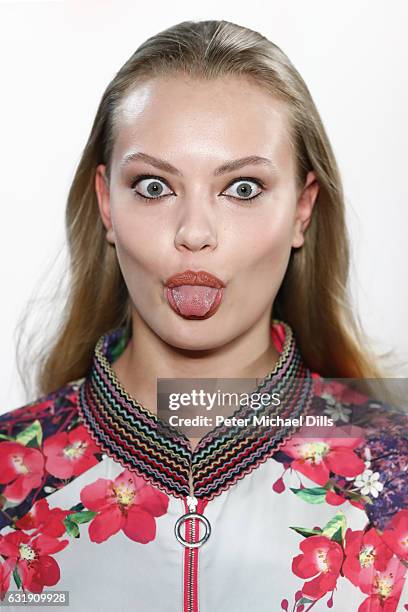 Model walks the runway at the Riani show during the Mercedes-Benz Fashion Week Berlin A/W 2017 at Kaufhaus Jandorf on January 17, 2017 in Berlin,...