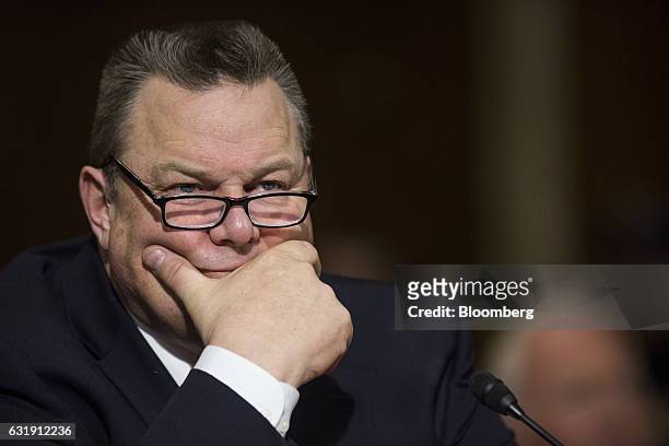 Senator Jon Tester, a Democrat from Montana, listens during a Senate Energy and Natural Resources Committee confirmation hearing for Representative...