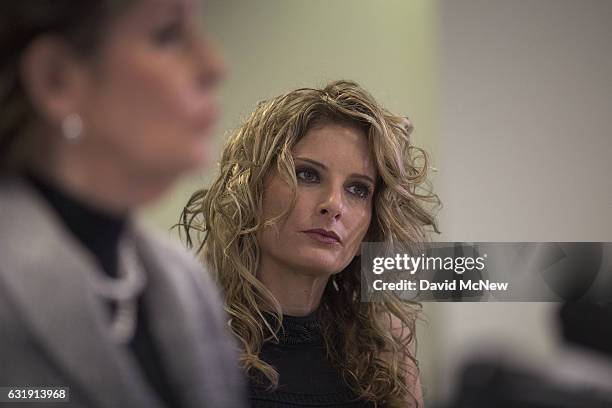 Summer Zervos attends a press conference with attorney Gloria Allred to announce their defamation lawsuit against President-elect Donald Trump on...