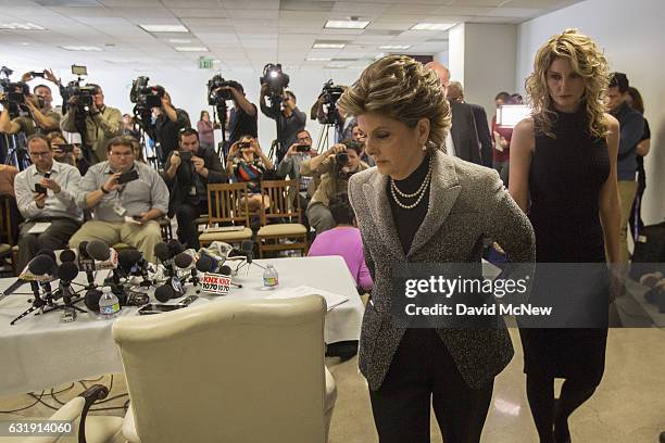 Summer Zervos and attorney Gloria Allred arrive a press conference to announce their defamation lawsuit against President-elect Donald Trump and...