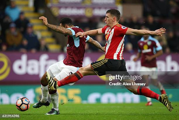 Andre Gray of Burnley scores his sides second goal during the Emirates FA Cup third round replay between Burnley and Sunderland at Turf Moor on...