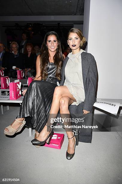 Sarah Lombardi and Cathy Hummels attend the Riani show during the Mercedes-Benz Fashion Week Berlin A/W 2017 at Kaufhaus Jandorf on January 17, 2017...