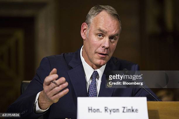 Representative Ryan Zinke, U.S. Secretary of interior nominee for president-elect Donald Trump, speaks during a Senate Energy and Natural Resources...