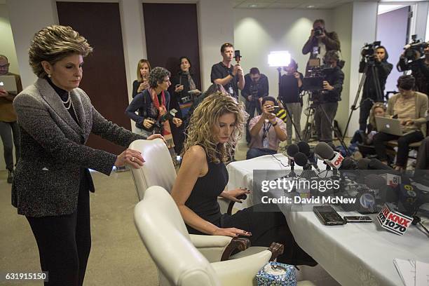 Summer Zervos and attorney Gloria Allred arrive at a press conference with attorney Gloria Allred to announce their defamation lawsuit against...