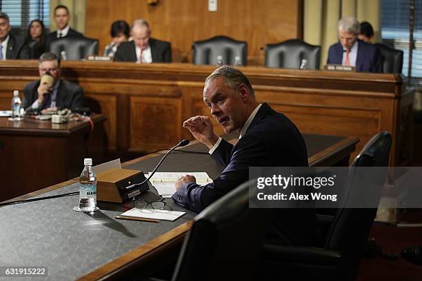 Secretary of Interior nominee, Rep. Ryan Zinke , testifies during his confirmation hearing before Senate Energy and Natural Resources Committee...