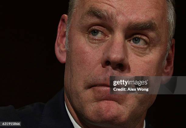 Secretary of Interior nominee, Rep. Ryan Zinke , testifies during his confirmation hearing before Senate Energy and Natural Resources Committee...
