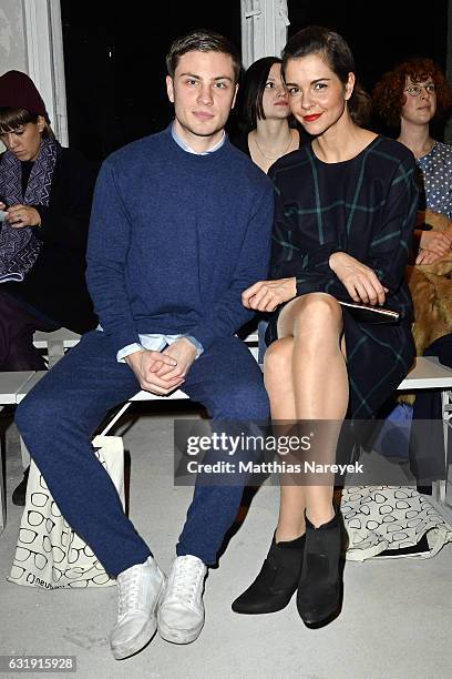 Jannik Schuemann and Susan Hoecke attend the Hien Le show during the Mercedes-Benz Fashion Week Berlin A/W 2017 at Kaufhaus Jandorf on January 17,...