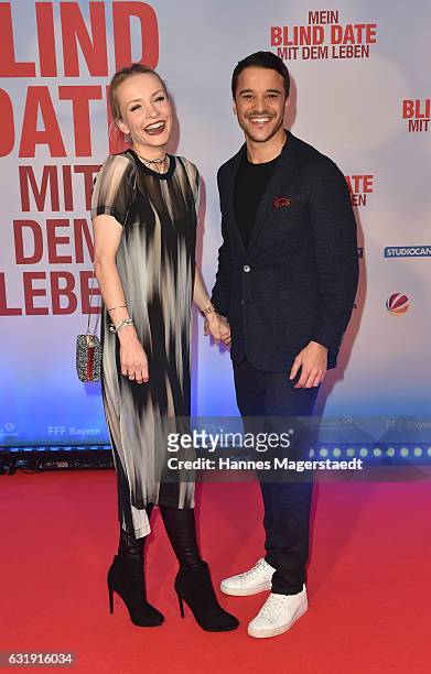 Actor Kostja Ullmann and Janin Ullmann during the 'Mein Blind Date mit dem Leben' Munich Premiere at Mathaeser Filmpalast on January 17, 2017 in...
