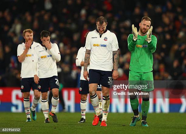 David Wheater of Bolton looks dejected after the Emirates FA Cup third round replay between Crystal Palace and Bolton Wanderers at Selhurst Park on...