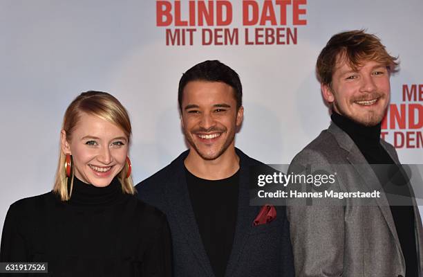 Anna Maria Muehe, Kostja Ullmann and Jacob Matschenz during the 'Mein Blind Date mit dem Leben' Munich Premiere at Mathaeser Filmpalast on January...