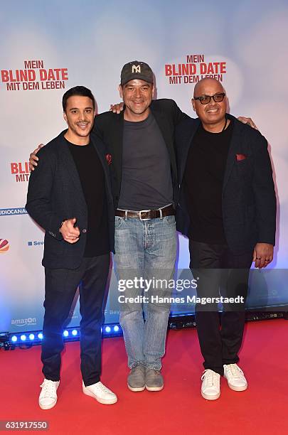 Actor Kostja Ullmann, Marc Rothemund and Saliya Kahawatte during the 'Mein Blind Date mit dem Leben' Munich Premiere at Mathaeser Filmpalast on...