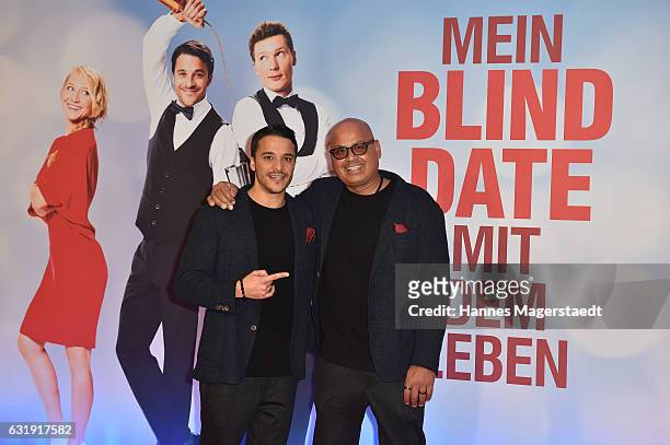 Actor Kostja Ullmann and Saliya Kahawatte during the 'Mein Blind Date mit dem Leben' Munich Premiere at Mathaeser Filmpalast on January 17, 2017 in...