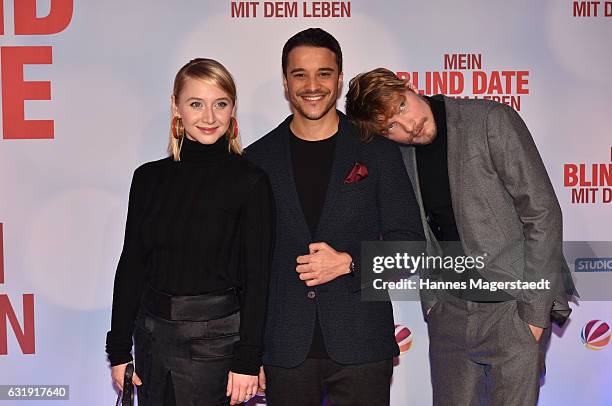 Anna Maria Muehe, Kostja Ullmann and Jacob Matschenz during the 'Mein Blind Date mit dem Leben' Munich Premiere at Mathaeser Filmpalast on January...