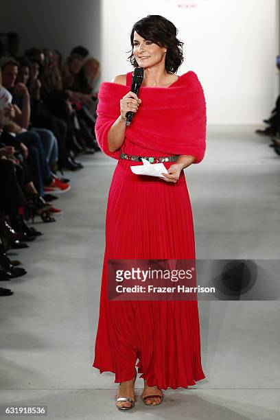 Marlene Lufen hosts the Riani show during the Mercedes-Benz Fashion Week Berlin A/W 2017 at Kaufhaus Jandorf on January 17, 2017 in Berlin, Germany.