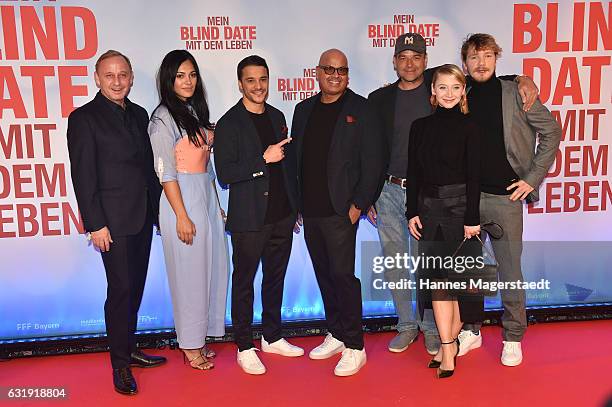 Alexander Held, Nilam Farooq, Kostja Ullmann, Saliya Kahawatte, Marc Rothemund, Anna Maria Muehe and Jacob Matschenz during the 'Mein Blind Date mit...