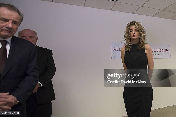 Summer Zervos leaves a press conference with attorney Gloria Allred to announce their defamation lawsuit against President-elect Donald Trump on...