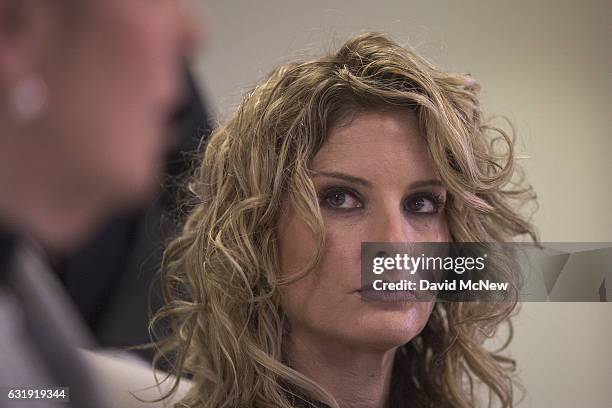 Summer Zervos attends a press conference with attorney Gloria Allred to announce their defamation lawsuit against President-elect Donald Trump on...