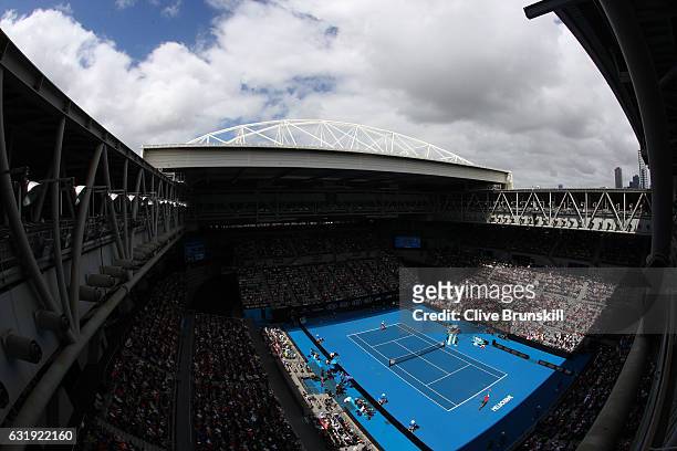 General view of Hisense Arena in the second round match between Kei Nishikori of Japan and Jeremy Chardy of France on day three of the 2017...