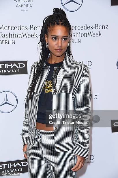 Lary attends the Hien Le show during the Mercedes-Benz Fashion Week Berlin A/W 2017 at Kaufhaus Jandorf on January 17, 2017 in Berlin, Germany.