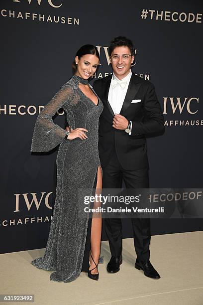 Alessandro Ljubicic and Monika Radulovic arrive at IWC Schaffhausen at SIHH 2017 "Decoding the Beauty of Time" Gala Dinner on January 17, 2017 in...