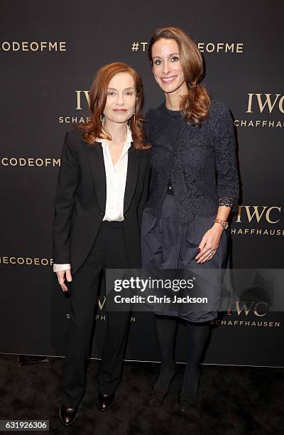 Isabelle Huppert and IWC CMO Franziska Gsell visits the IWC booth during the launch of the Da Vinci Novelties from the Swiss luxury watch...