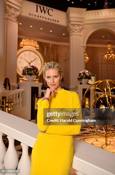 Karolina Kurkova visits the IWC booth during the launch of the Da Vinci Novelties from the Swiss luxury watch manufacturer IWC Schaffhausen at the...