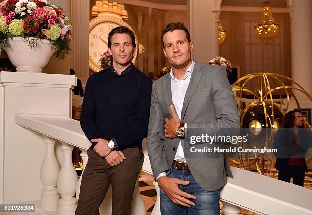 James Marsden and Jan Frodeno visit the IWC booth during the launch of the Da Vinci Novelties from the Swiss luxury watch manufacturer IWC...