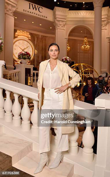 Adriana Lima visits the IWC booth during the launch of the Da Vinci Novelties from the Swiss luxury watch manufacturer IWC Schaffhausen at the Salon...