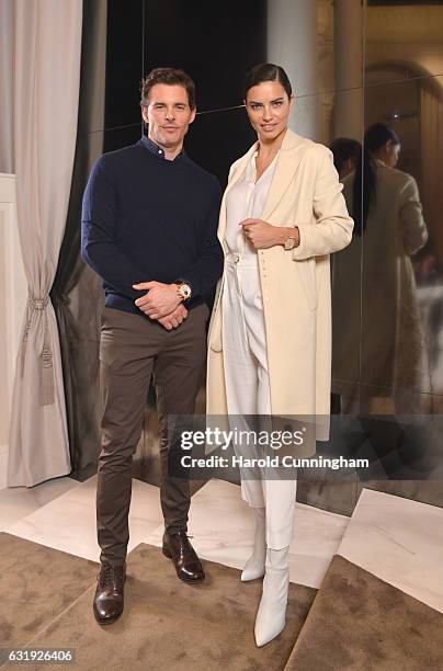 James Marsden and Adriana Lima visit the IWC booth during the launch of the Da Vinci Novelties from the Swiss luxury watch manufacturer IWC...