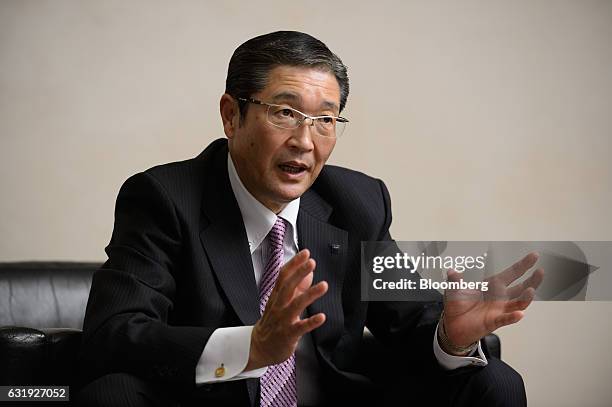 Akiyoshi Koji, president and chief operating officer of Asahi Group Holdings Ltd., speaks during an interview in Tokyo, Japan, on Tuesday, Jan. 17,...