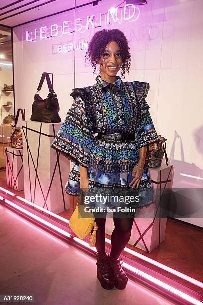 British singer Lianne La Havas attends the Liebeskind Berlin housewarming party during the Mercedes-Benz Fashion Week Berlin A/W 2017 at on January...