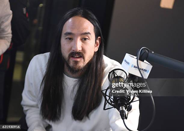 Recording artist Steve Aoki visits the Launch of 'Hits 1 in Hollywood' on SiriusXM Hits 1 at the SiriusXM Los Angeles Studios on January 17, 2017 in...