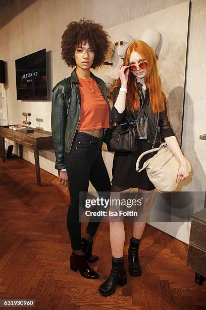 Model and Instagram stars Lale-Marie Walter and Jessica Luostarinen attend the Liebeskind Berlin housewarming party during the Mercedes-Benz Fashion...