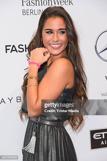 Sarah Lombardi attends the Riani show during the Mercedes-Benz Fashion Week Berlin A/W 2017 at Kaufhaus Jandorf on January 17, 2017 in Berlin,...