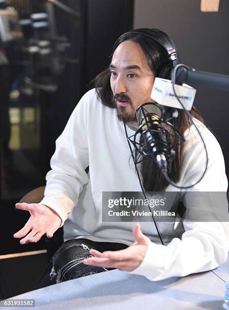 Recording artist Steve Aoki visits the Launch of 'Hits 1 in Hollywood' on SiriusXM Hits 1 at the SiriusXM Los Angeles Studios on January 17, 2017 in...