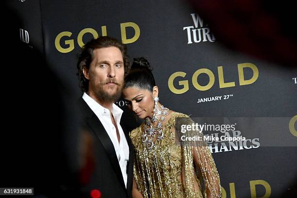 Actors Matthew McConaughey and Camila Alves attends The World Premiere of "Gold" hosted by TWC - Dimension with Popular Mechanics, The Palm Court &...