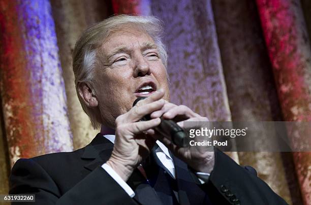President-elect Donald Trump delivers remarks at the Chairman's Global Dinner, at the Andrew W. Mellon Auditorium in on January 17, 2017 in...