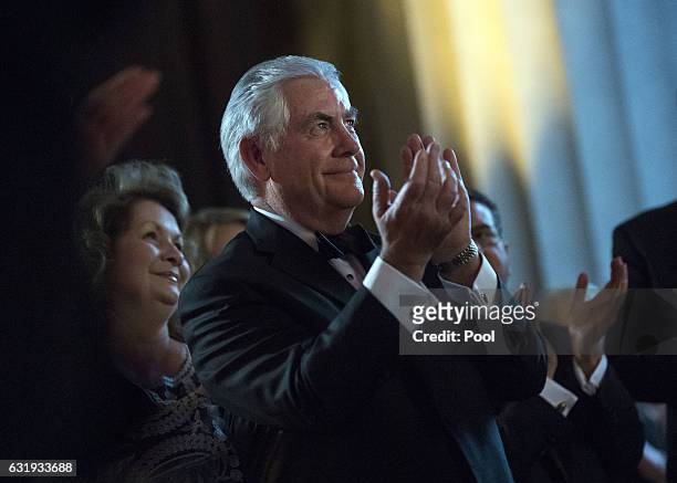 Secretary of State-designate Rex Tillerson attends the Chairman's Global Dinner with President-elect Donald Trump and Vice President-elect Gov. Mike...