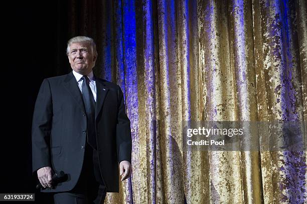 President-elect Donald Trump delivers remarks at the Chairman's Global Dinner, at the Andrew W. Mellon Auditorium in on January 17, 2017 in...