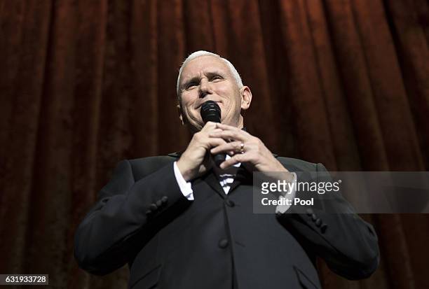 Vice President-elect Mike Pence delivers remarks at the Chairman's Global Dinner, at the Andrew W. Mellon Auditorium on January 17, 2017 in...