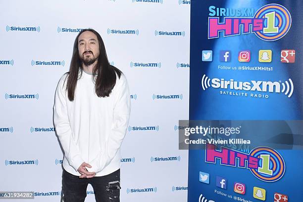 Recording artist Steve Aoki visits the Launch of 'Hits 1 in Hollywood' on SiriusXM Hits 1 at the SiriusXM Los Angeles Studios on January 17, 2017 in...