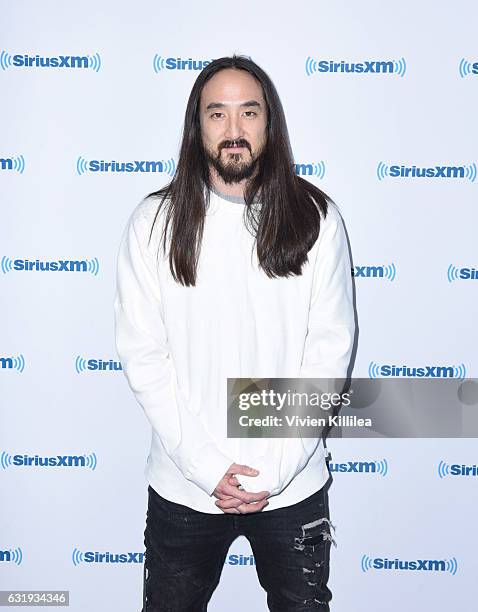 Recording artist Steve Aoki visits the Launch of 'Hits 1 in Hollywood' on SiriusXM Hits 1 at the SiriusXM Los Angeles Studios on January 17, 2017 in...