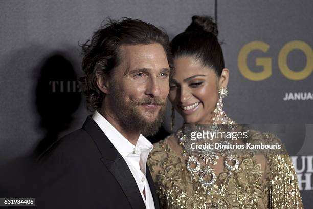 Actors Matthew McConaughey and Camila Alves attends The World Premiere of "Gold" hosted by TWC - Dimension with Popular Mechanics, The Palm Court &...