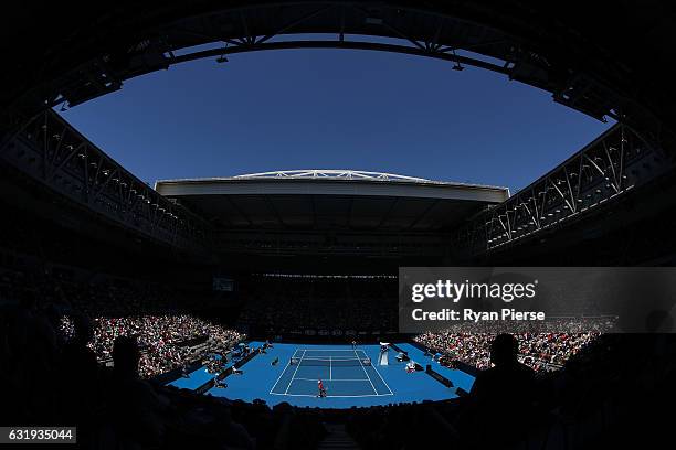 General view of Hisense Arena in the second round match between Kei Nishikori of Japan and Jeremy Chardy of France on day three of the 2017...