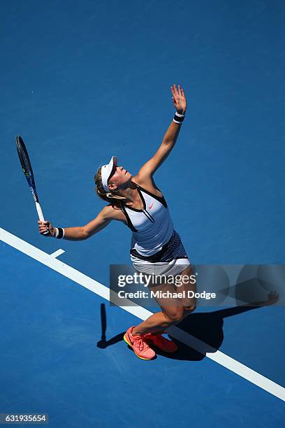 Carina Witthoeft of Germany serves in her second round match against Angelique Kerber of Germany on day three of the 2017 Australian Open at...