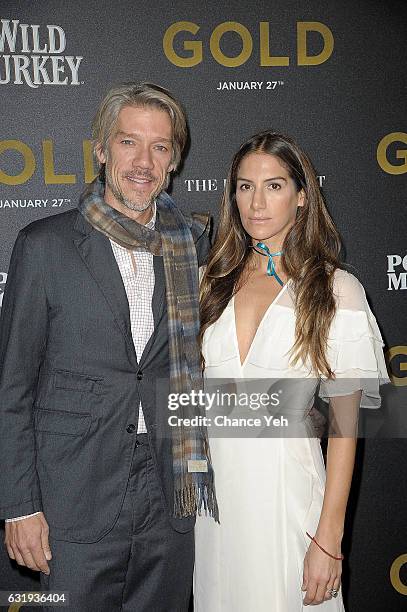 Stephen Gaghan and Minnie Mortimer Gaghan attends the world premiere of "Gold" hosted by TWC-Dimension at AMC Loews Lincoln Square 13 theater on...