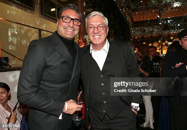 Mousse T. And Helmut Schlotterer, Founder and CEO of Marc Cain during the Marc Cain fashion show fall/winter 2017 VIP Cocktail 'Ballet magnifique' at...